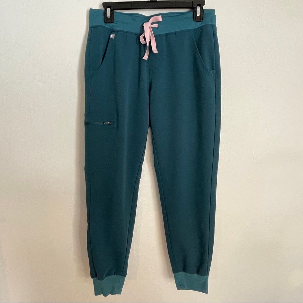 Figs Women's Teal Zamora Jogger Scrubs Pink Drawstring Sz Small Petite
